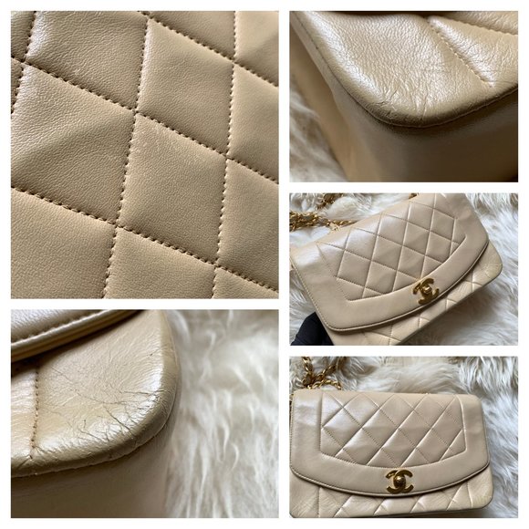 Authentic CHANEL Lambskin Small Diana Single Chain Single Flap Bag Beige - Picture 10 of 15